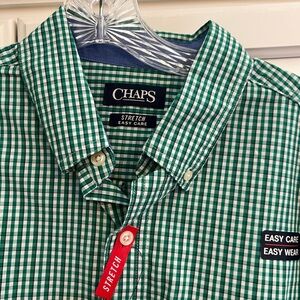 Chaps long sleeve button down. Green gingham. Large NWT